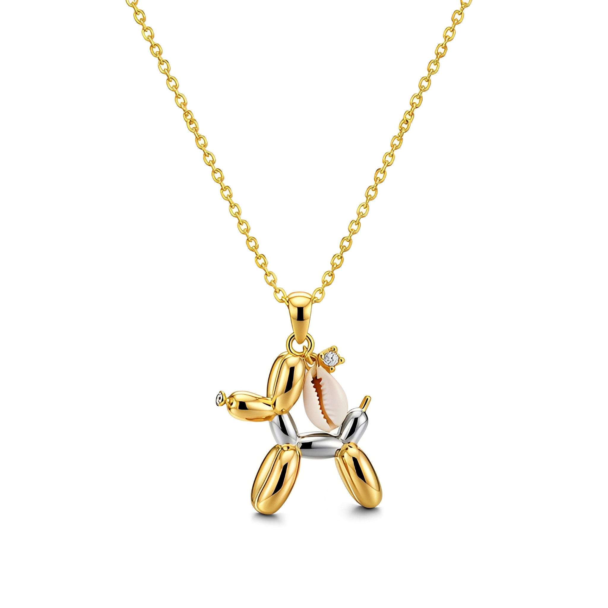 3D Cute Women Stainless Steel Charm Custom Gift Balloon Dog Pendant Necklace With Shell Charm
